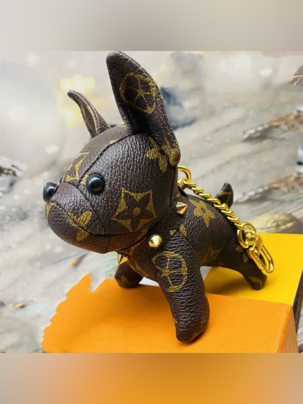 Brown French bulldog fashion bag charm